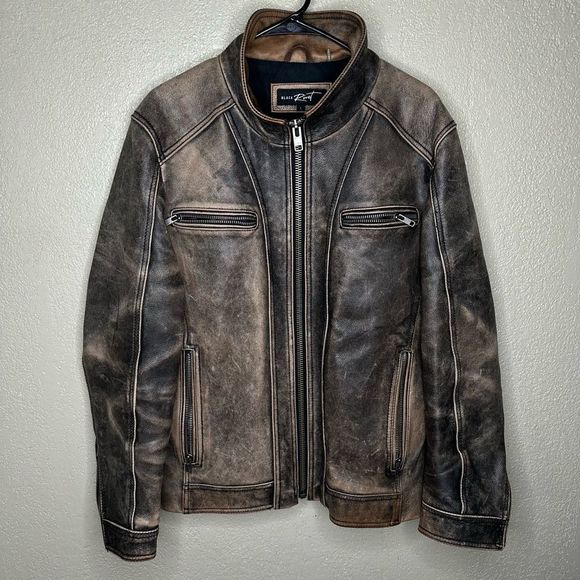 Black Rivet Full Grain Distressed Leather Full Zip Jacket Size L - Picture 2 of 6